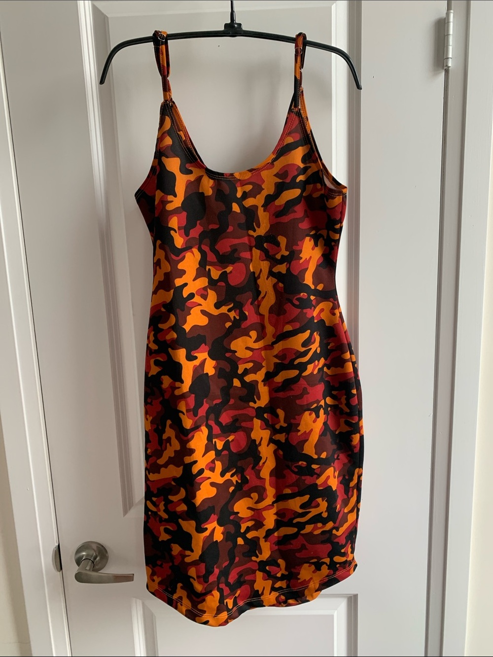 Revamped Orange & Red Camo Bodycon Mini Dress